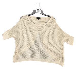 Bebe Beige Open Back Knit Sweater Women's M/L Boxy Crop Short Sleeve Y2K Boho